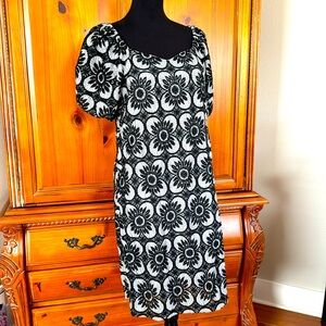 Black and white lace dress with large flowers and balloon sleeves by Ann Taylor